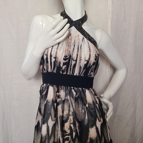 Little Mistress London Women's White & Brown Feather Halter Maxi Dress - Picture 4 of 16